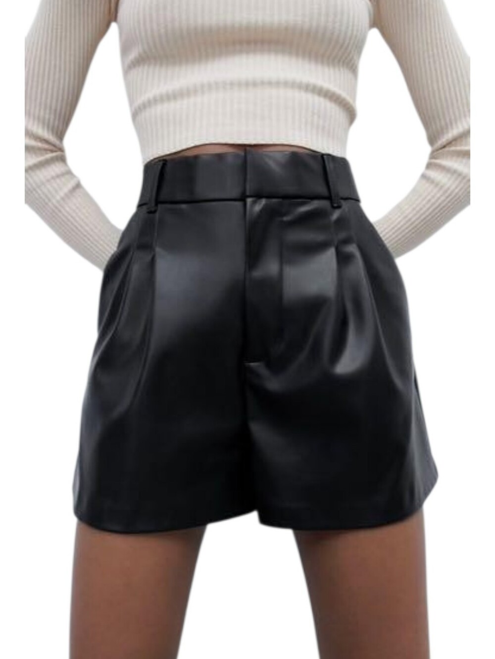Zara Black High-Waist Faux Leather Shorts Size L